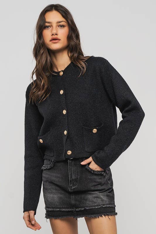 Urban Daizy Textured Button Front Cropped Knit Cardigan Beige Knit Top - Women's (UDZ-TP-00751) – alternate view 5