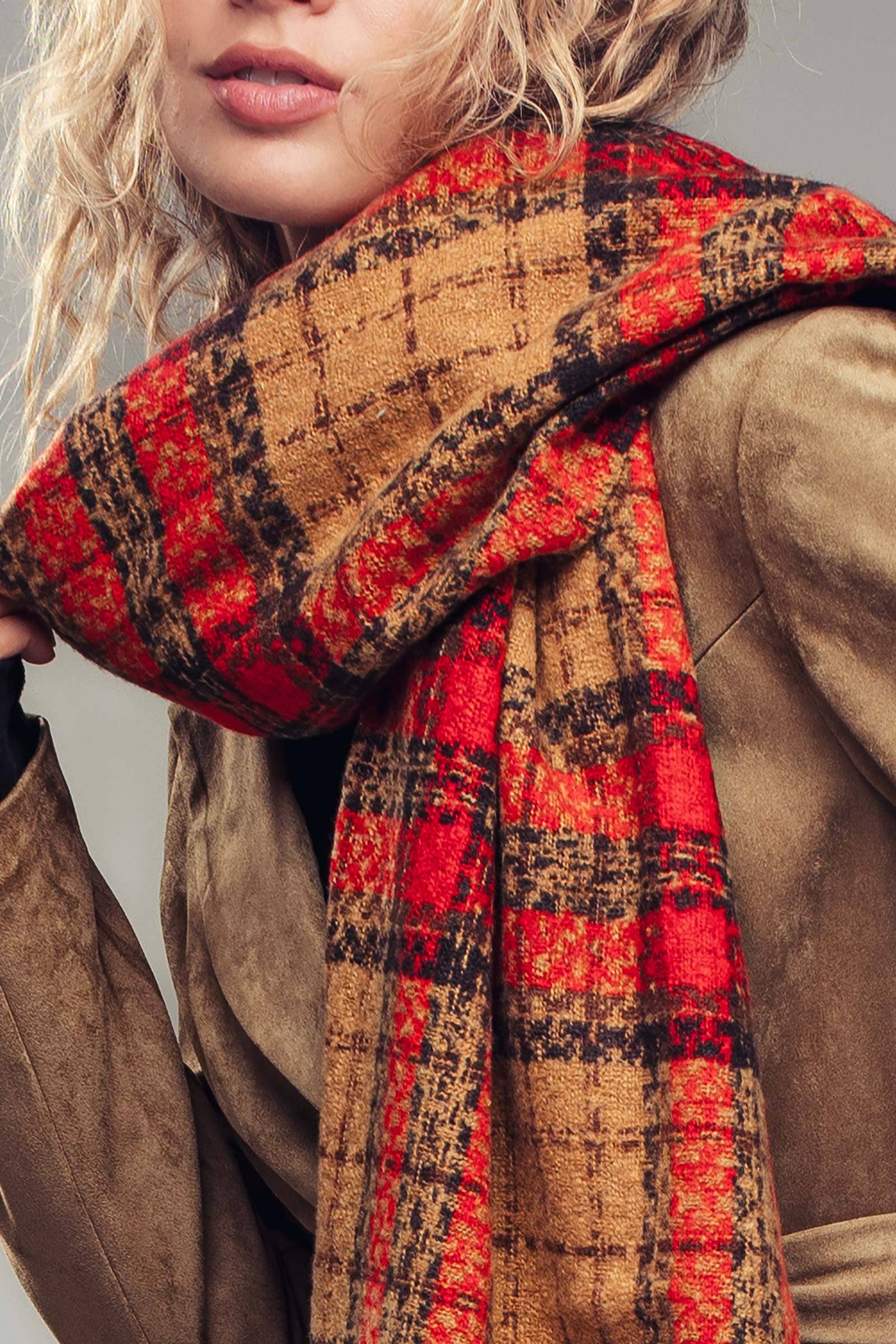 Soft Brushed Classic Plaid Fringe Scarf