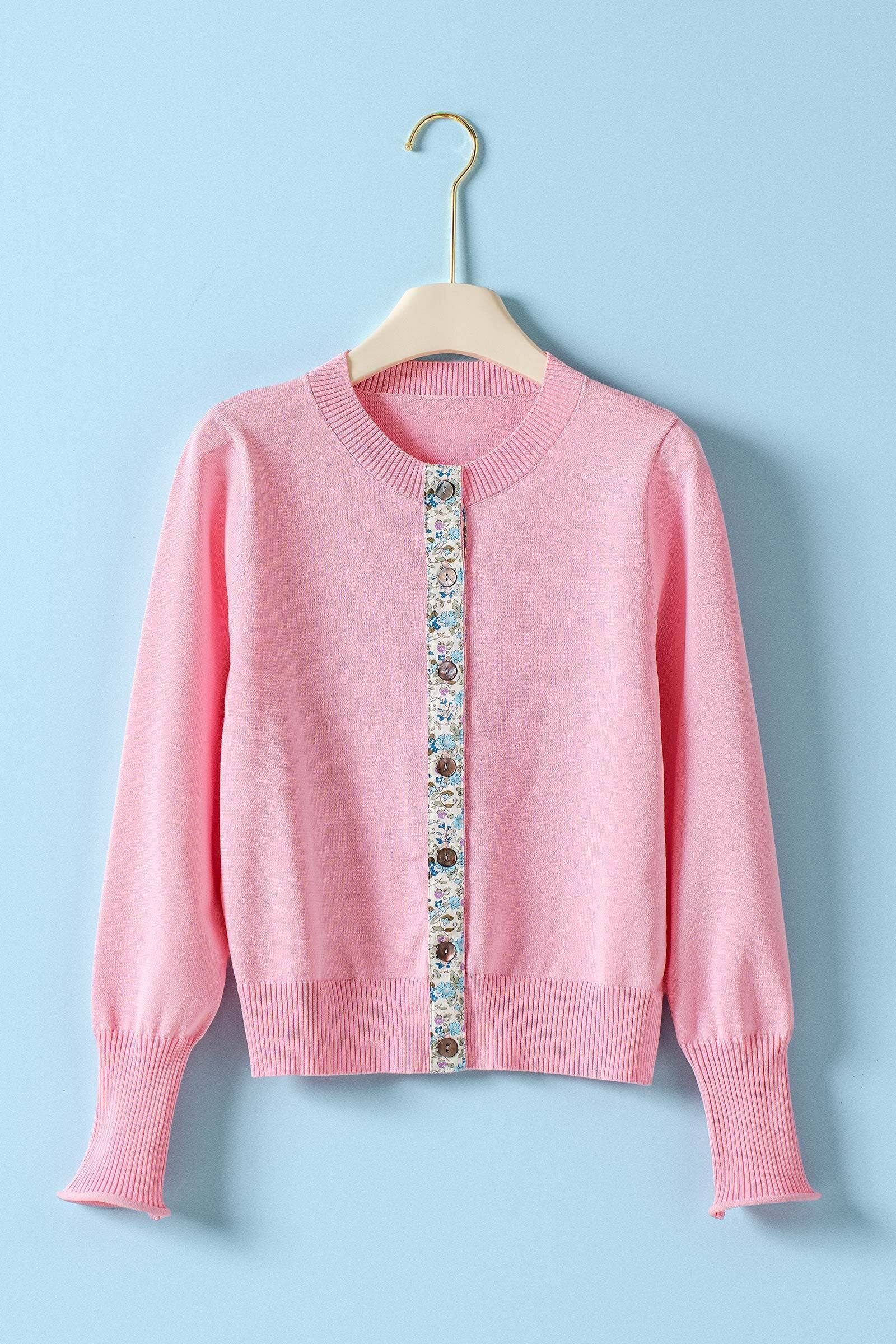 Contrast Floral Detail Knit Button Cardigan | wholesale cardigan - women's | Urban Daizy