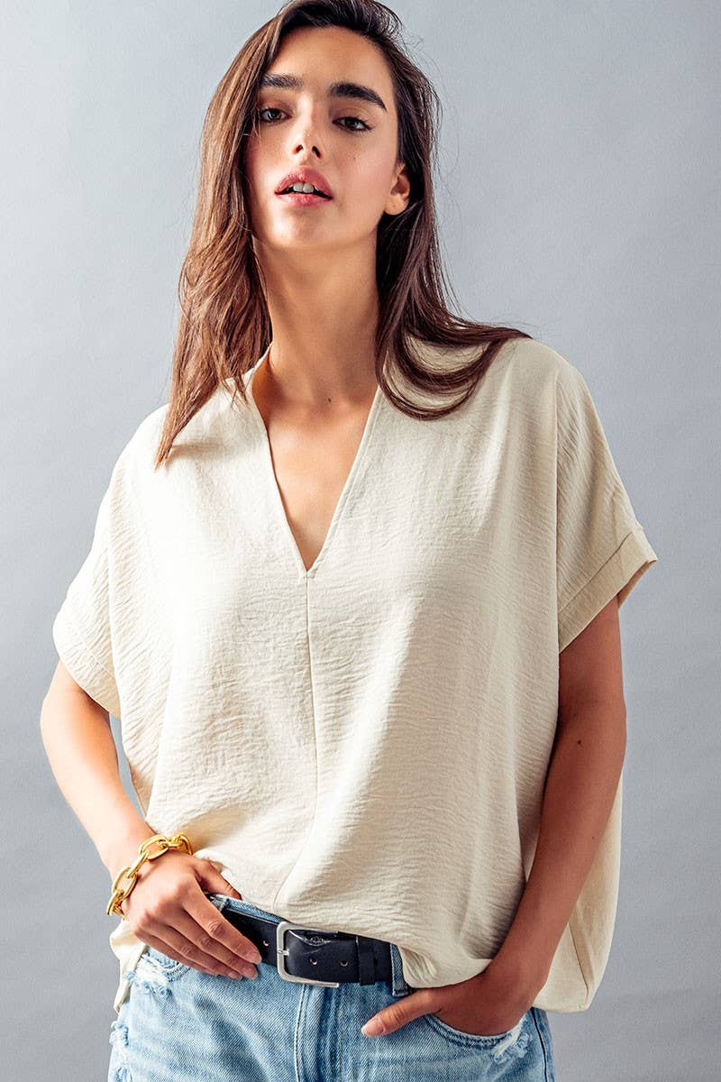 Urban Daizy Breezy Airflow V-Neck Top-FW Ivory Blouse - Women's (UDZ-TP-00270) – alternate view 19
