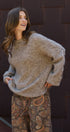 New York Sequin Letter Fuzzy Wool Blend Pullover Sweater in MOCHA - Women's Sweaters | Urban Daizy