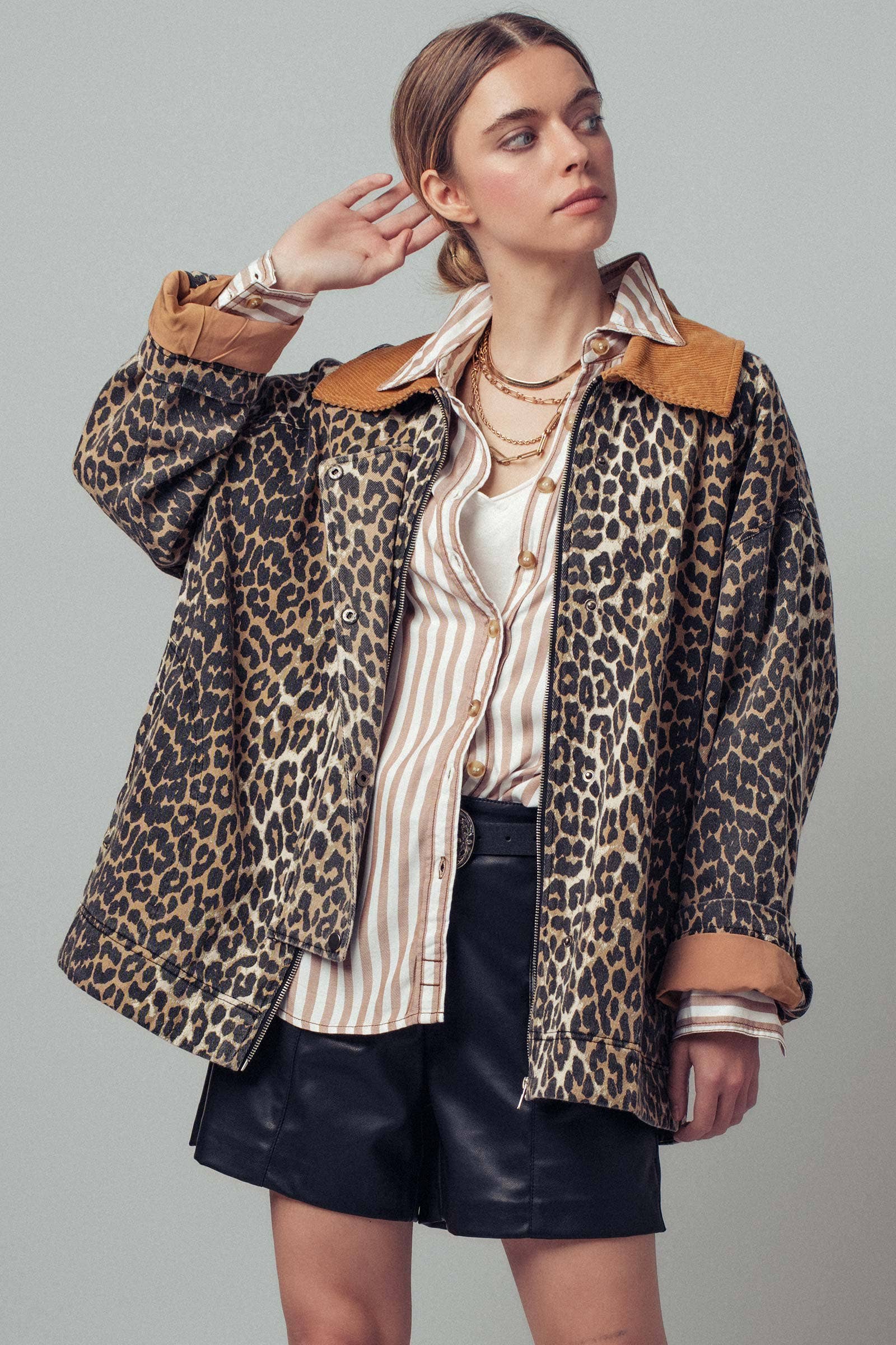 Urban Daizy Corduroy Collar Leopard Print Jacket Leopard Jacket - Women's (UDZ-KN-00652) – alternate view 12