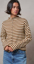Striped Polo Collar Button Sweater with Rolled Edges in IVORY BROWN - Women's Cardigans & Shrugs | Urban Daizy