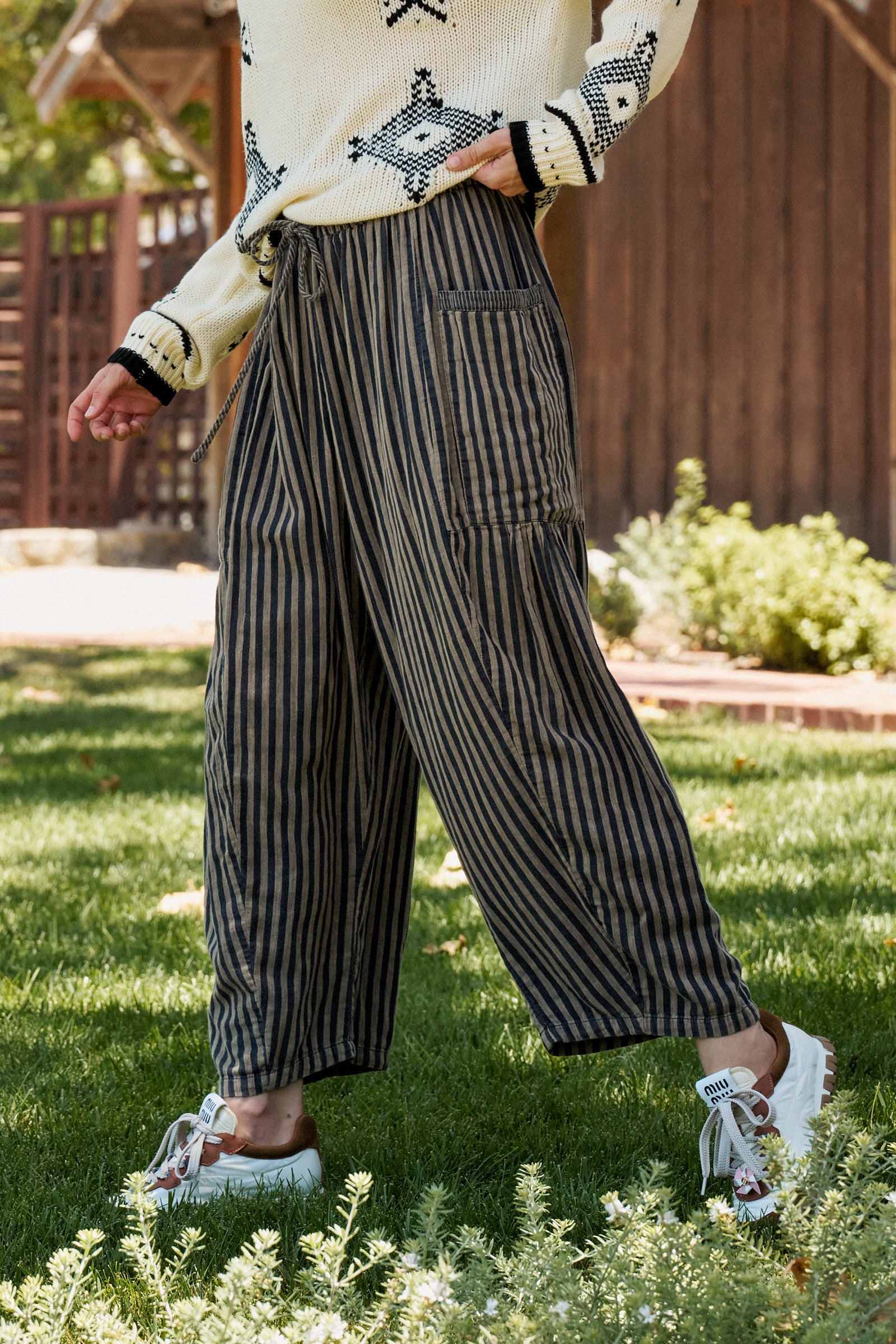 Striped Cotton Drawstring Harem Pants | wholesale pants - women's | Urban Daizy