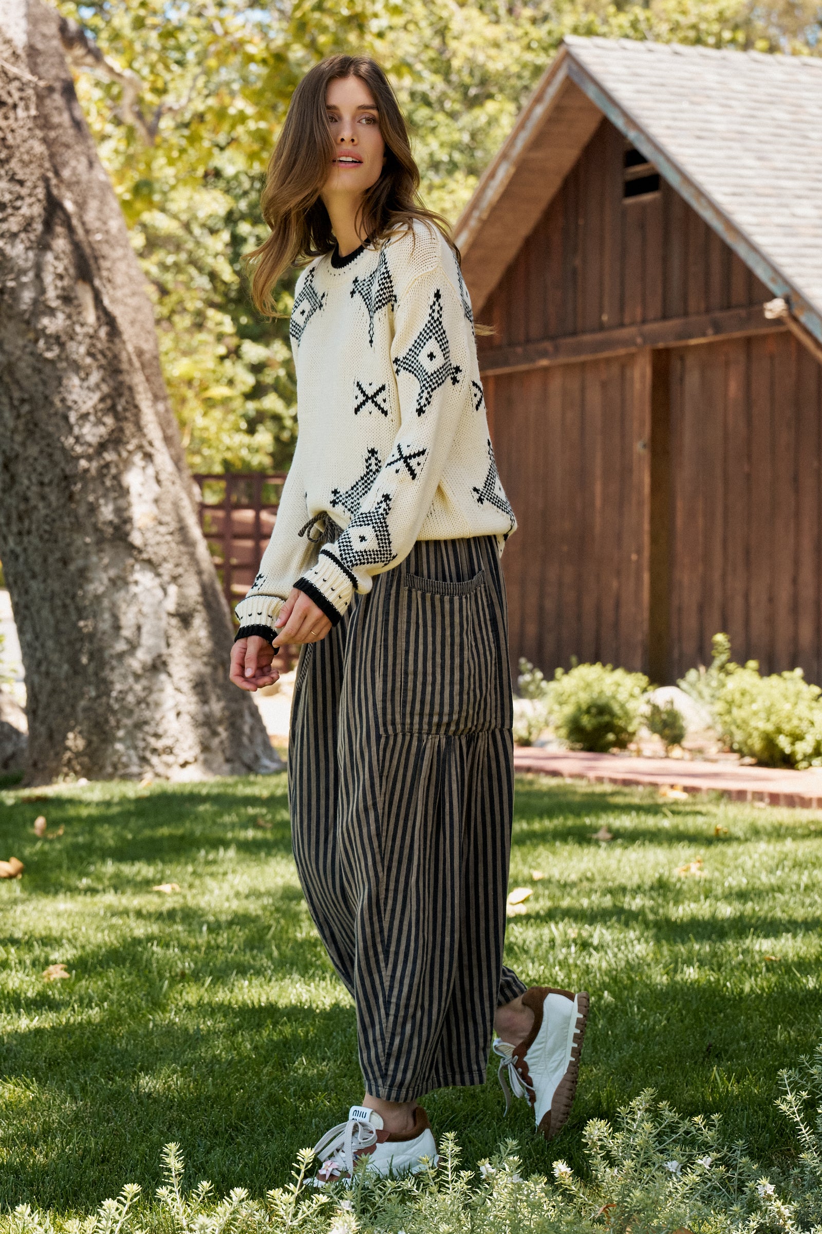 Striped Cotton Drawstring Harem Pants | wholesale pants - women's | Urban Daizy