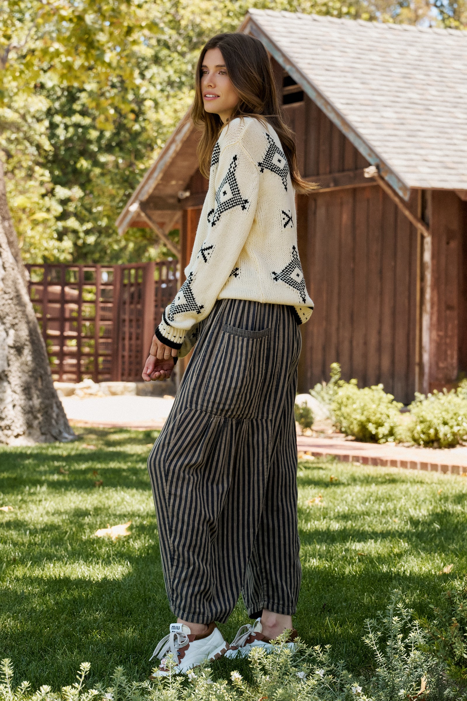 Striped Cotton Drawstring Harem Pants | wholesale pants - women's | Urban Daizy