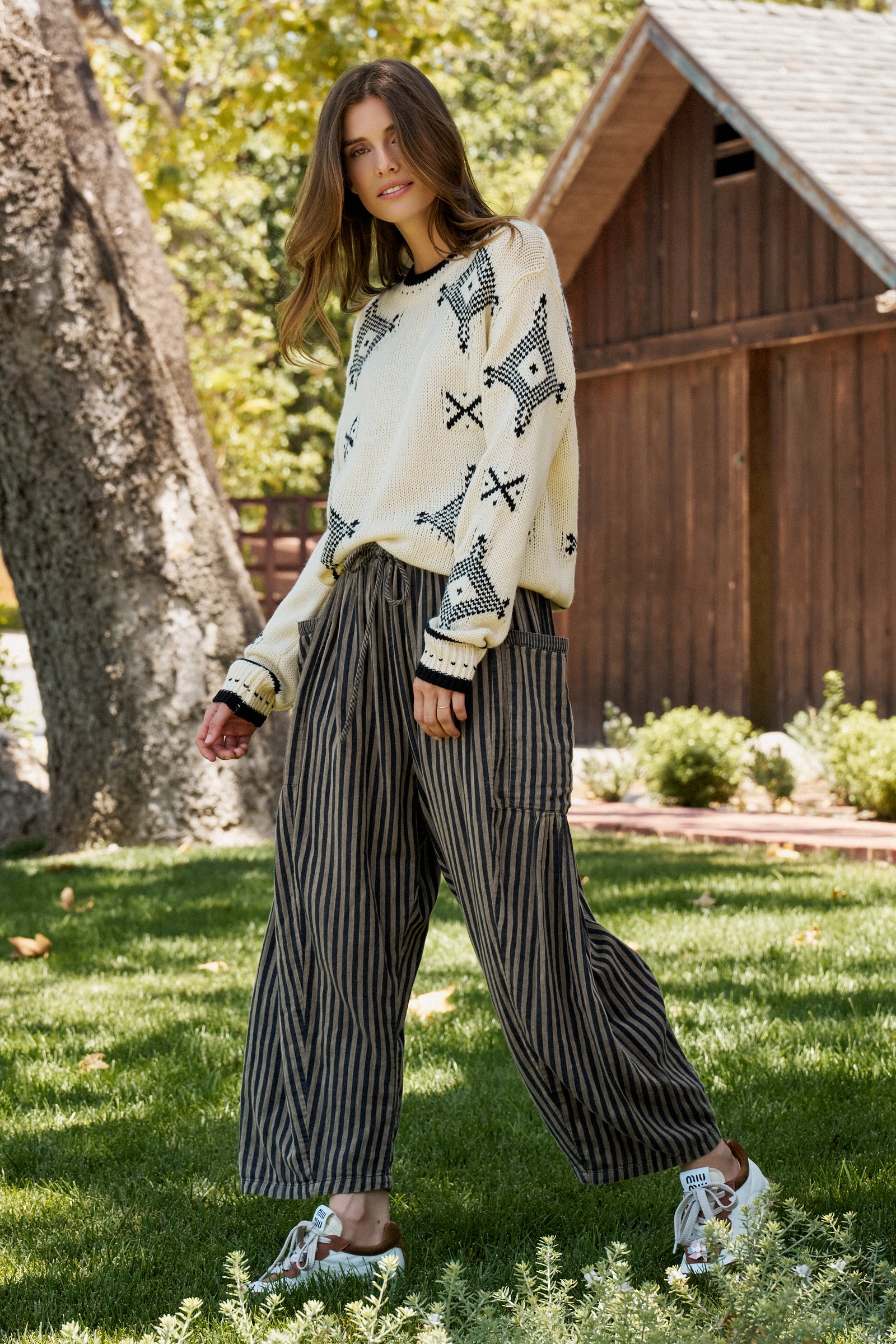 Striped Cotton Drawstring Harem Pants | wholesale pants - women's | Urban Daizy