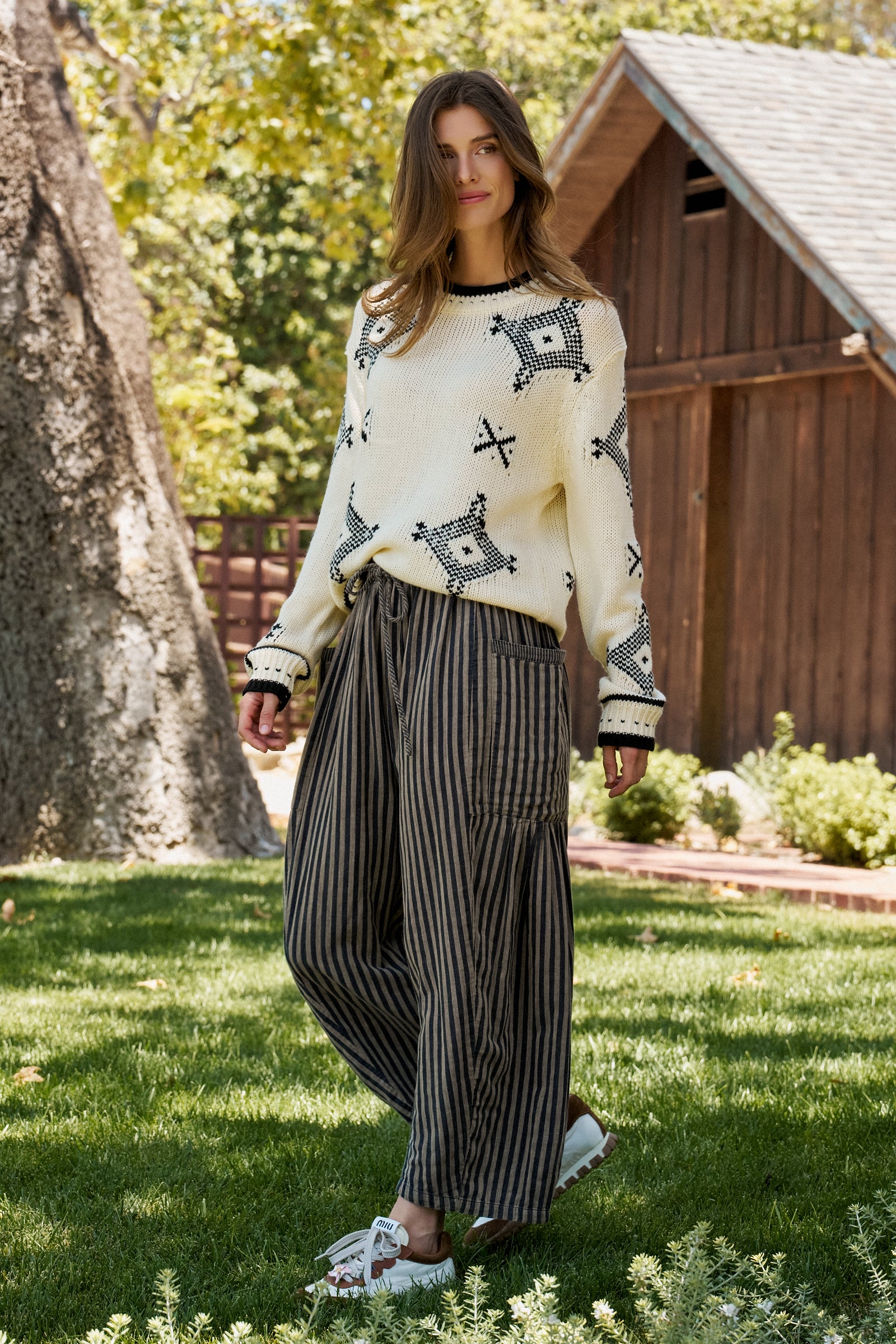 Striped Cotton Drawstring Harem Pants