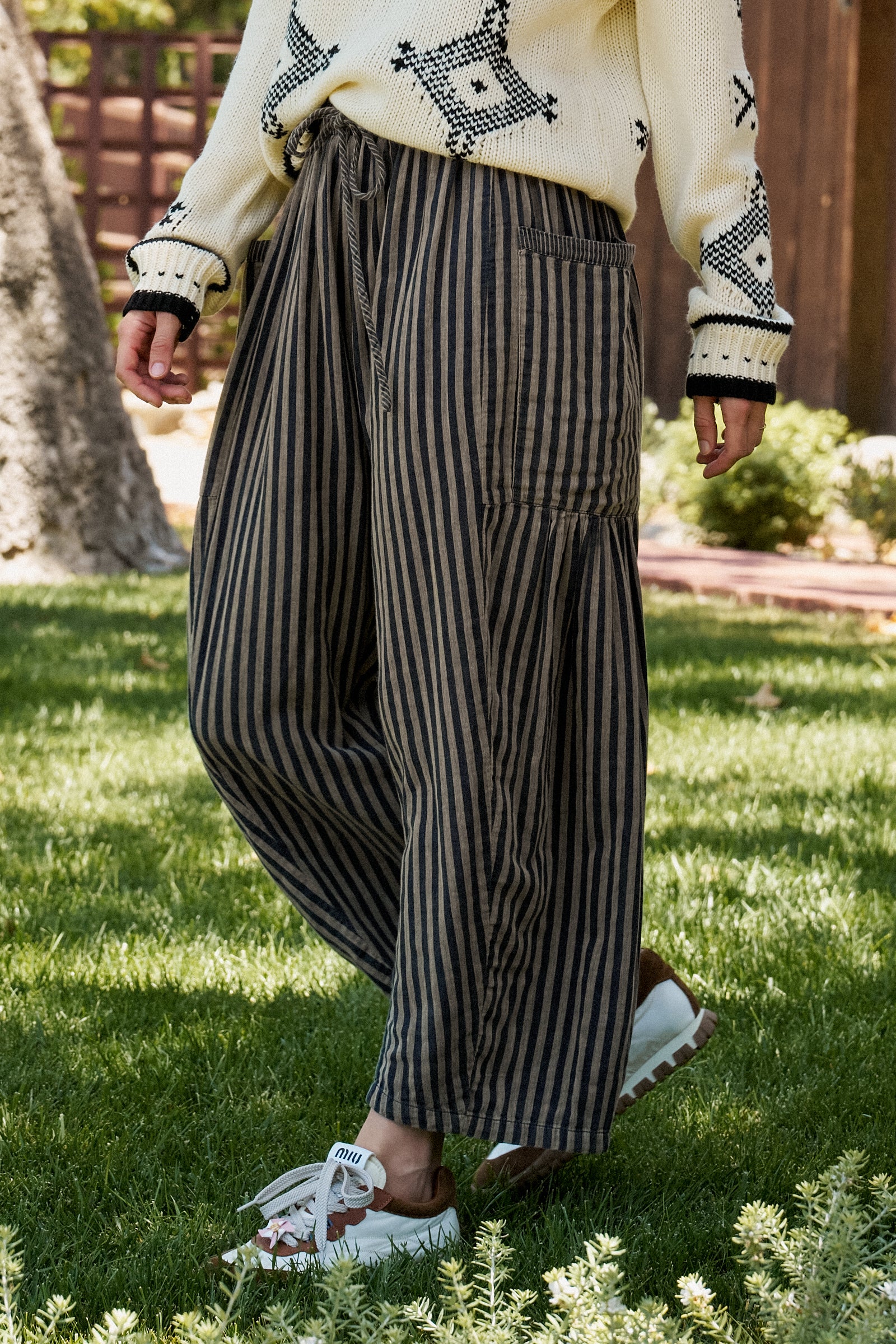 Striped Cotton Drawstring Harem Pants