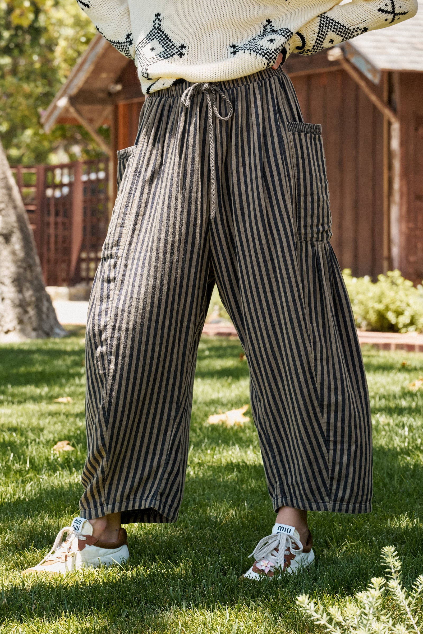 Striped Cotton Drawstring Harem Pants | wholesale pants - women's | Urban Daizy