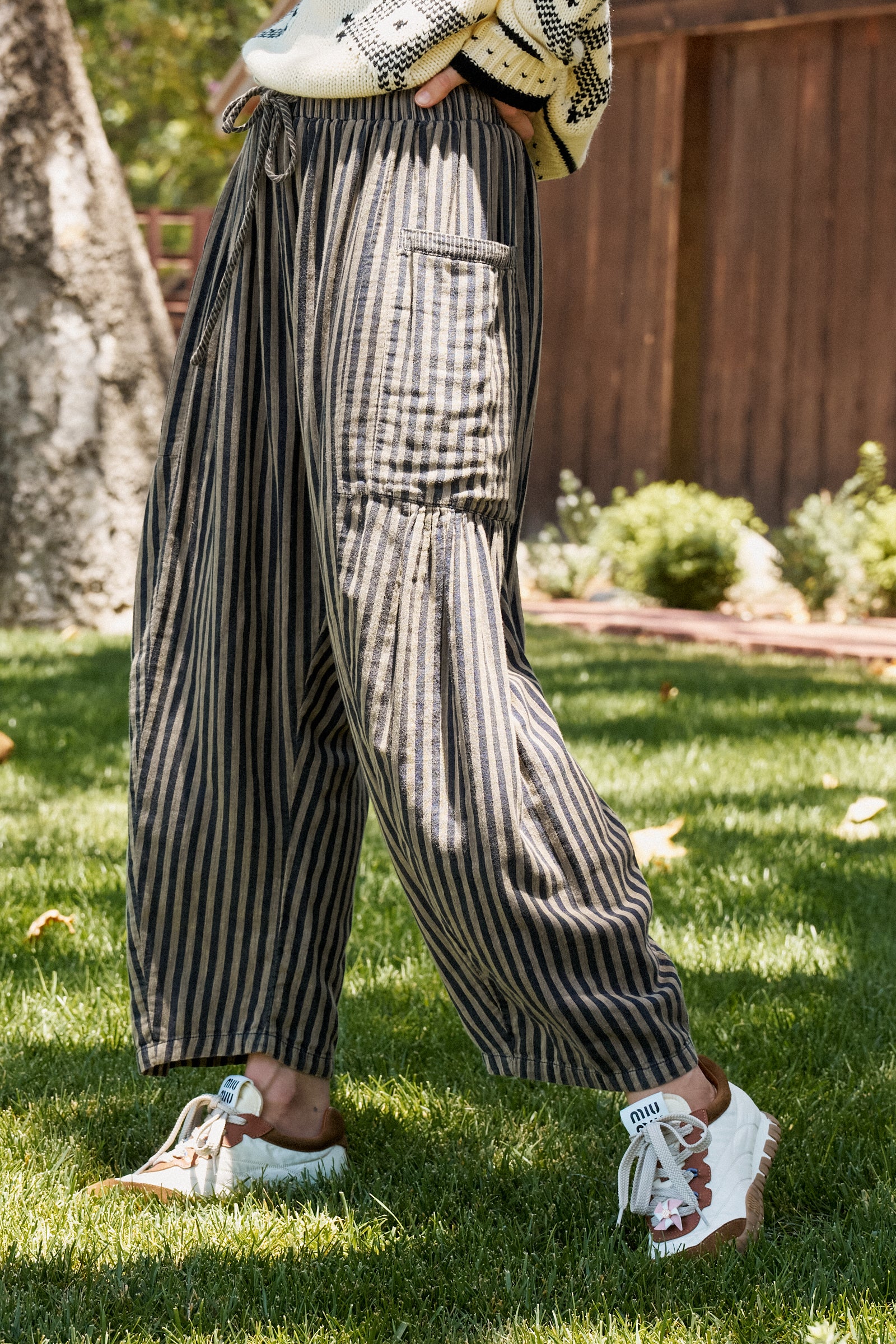 Striped Cotton Drawstring Harem Pants | wholesale pants - women's | Urban Daizy