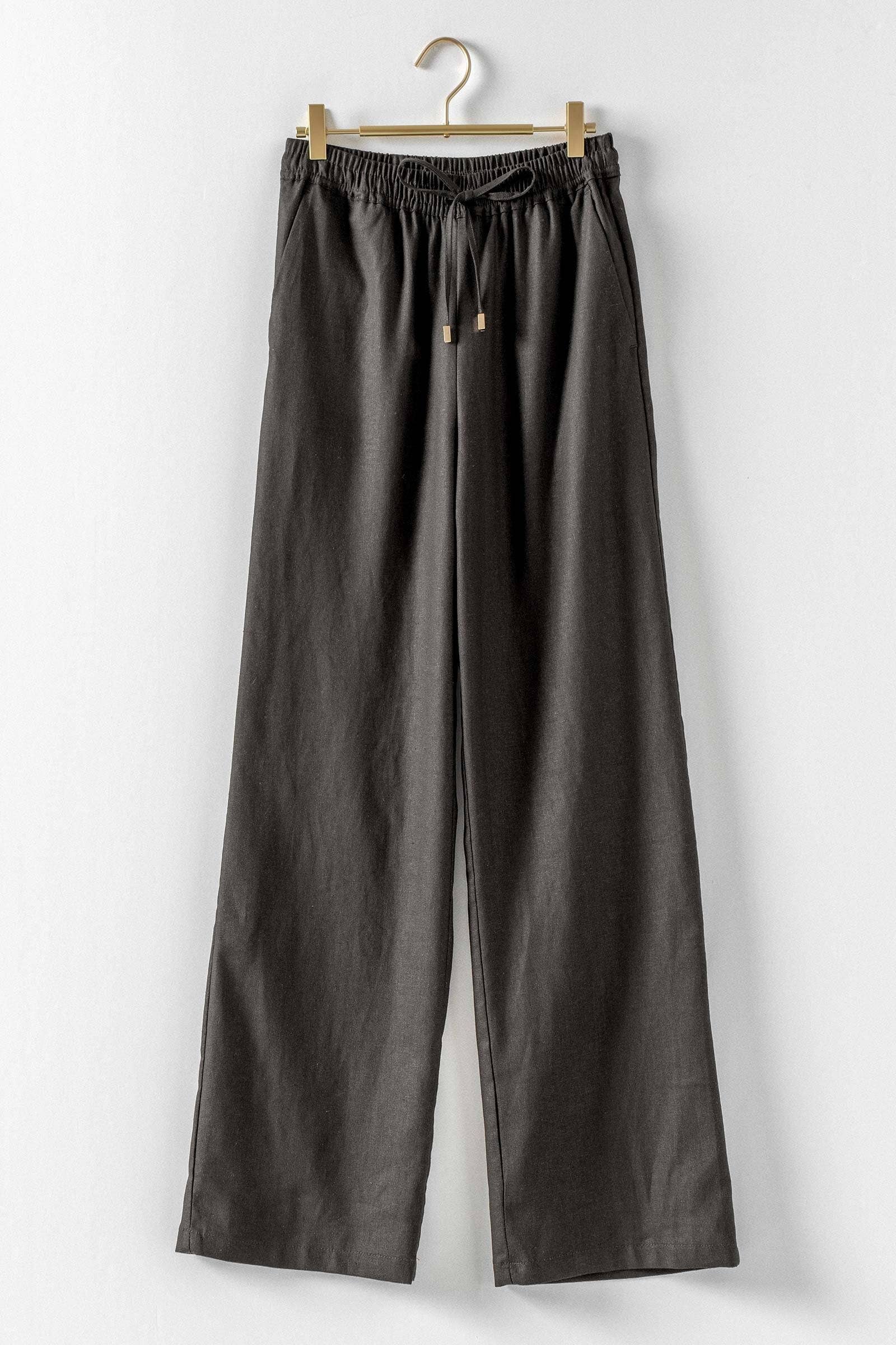 Linen Blend Wide Leg Pants Drawstring Waist