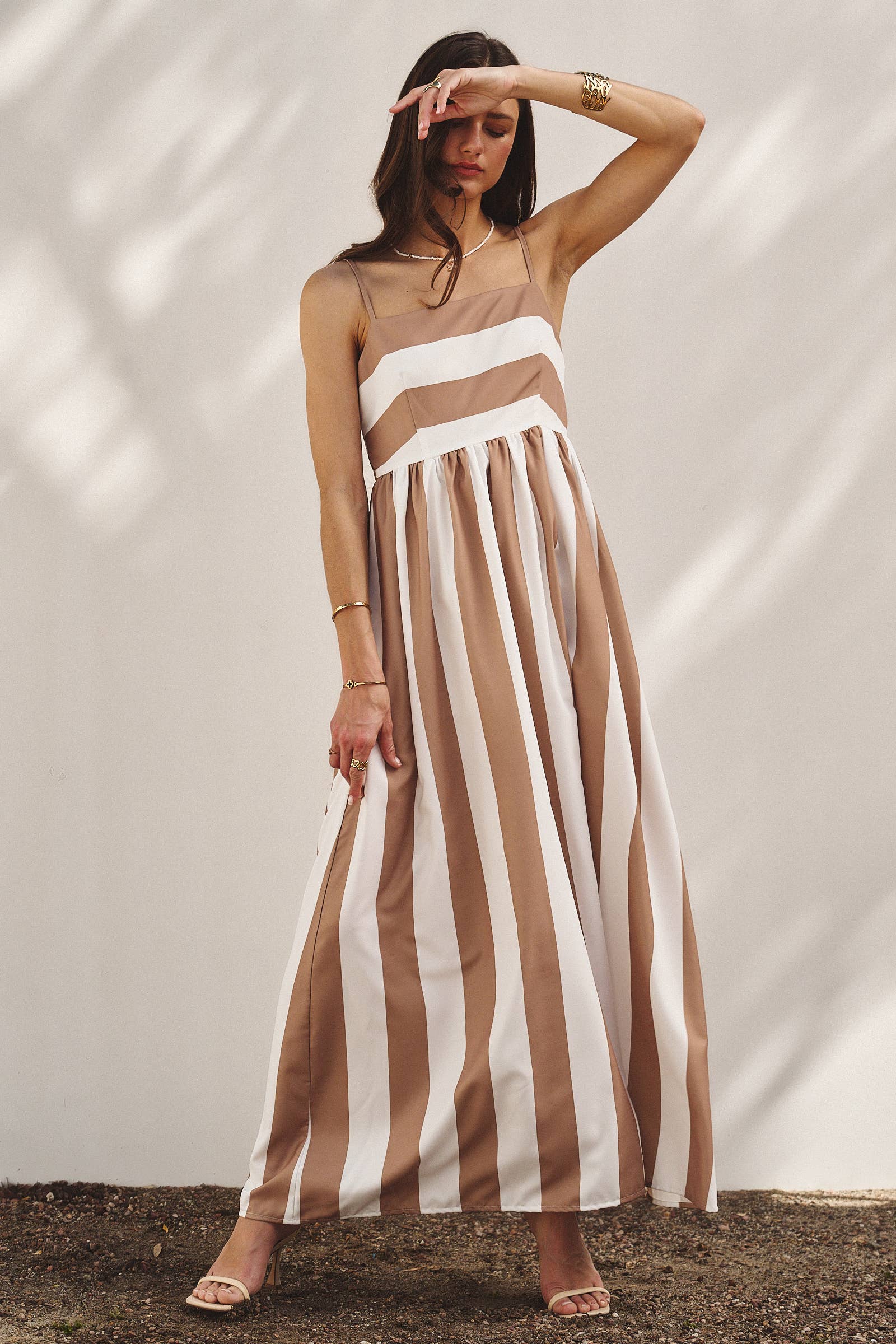 Vertical Stripe Smocked Back Maxi Dress