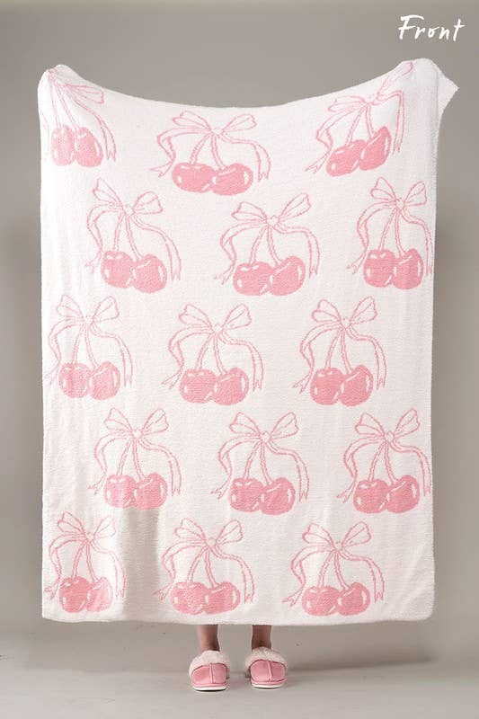 Urban Daizy Cherry Bow Reversible Plush Throw Blanket Pink Throw Blanket (UDZ-AC-00130)