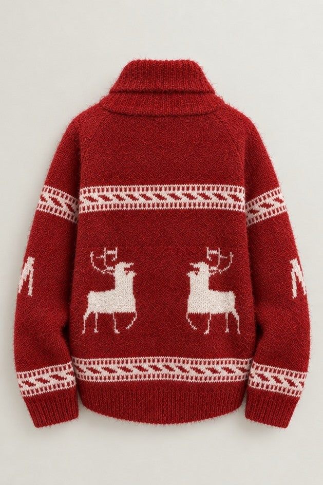Frost Stag Zip Up Cardigan in RED - Women's Cardigans & Shrugs | Urban Daizy