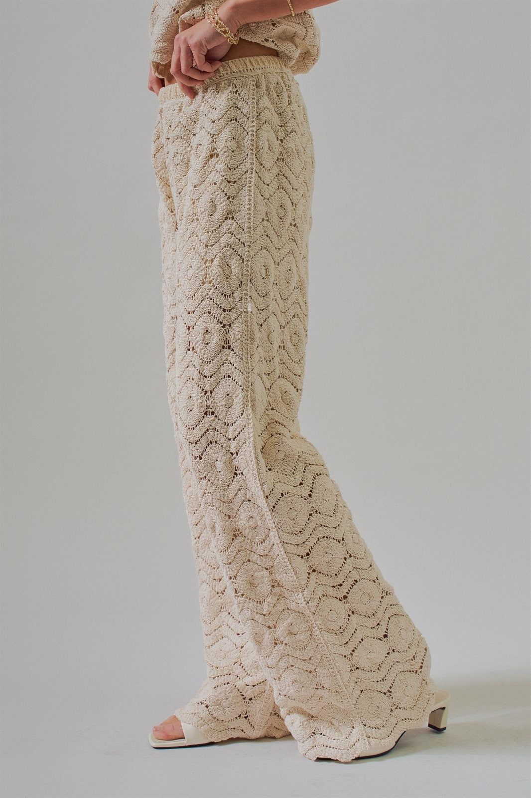 Natural Crochet Wide-Leg Pants