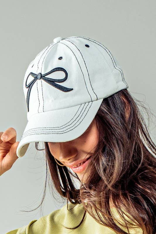 Embroidered Bow Detail Relaxed Baseball Cap