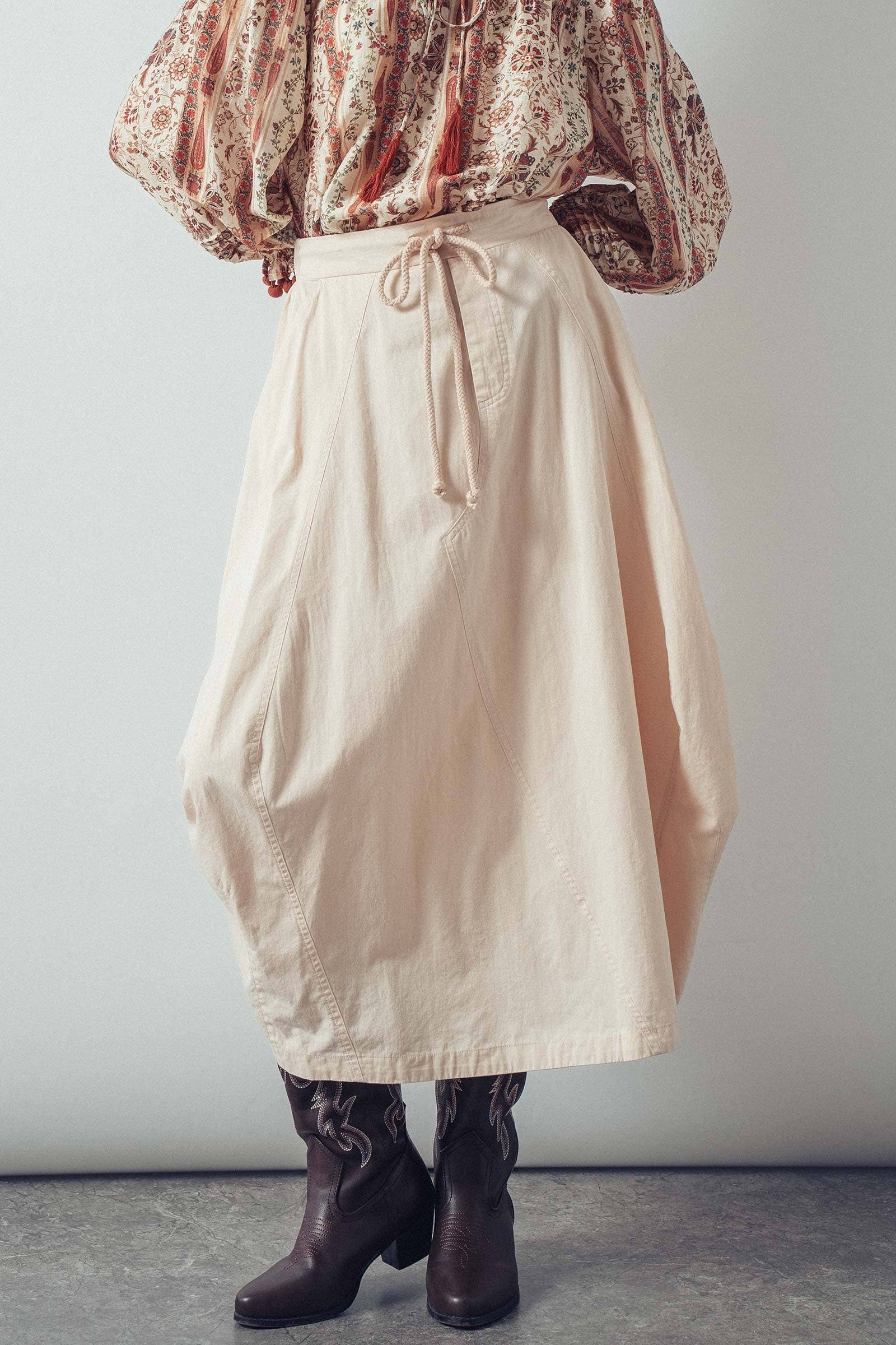 Balloon Hem Drawstring Maxi Skirt