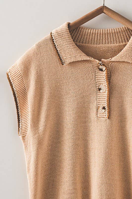 Urban Daizy Contrast Stitch Cropped Polo Knit Top Ivory Polo - Women's (TNTP3807-Ivory) – alternate view 8