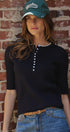 Wool Blend Cable Knit Henley with Contrast Neckline in NAVY - Women's Sweaters | Urban Daizy