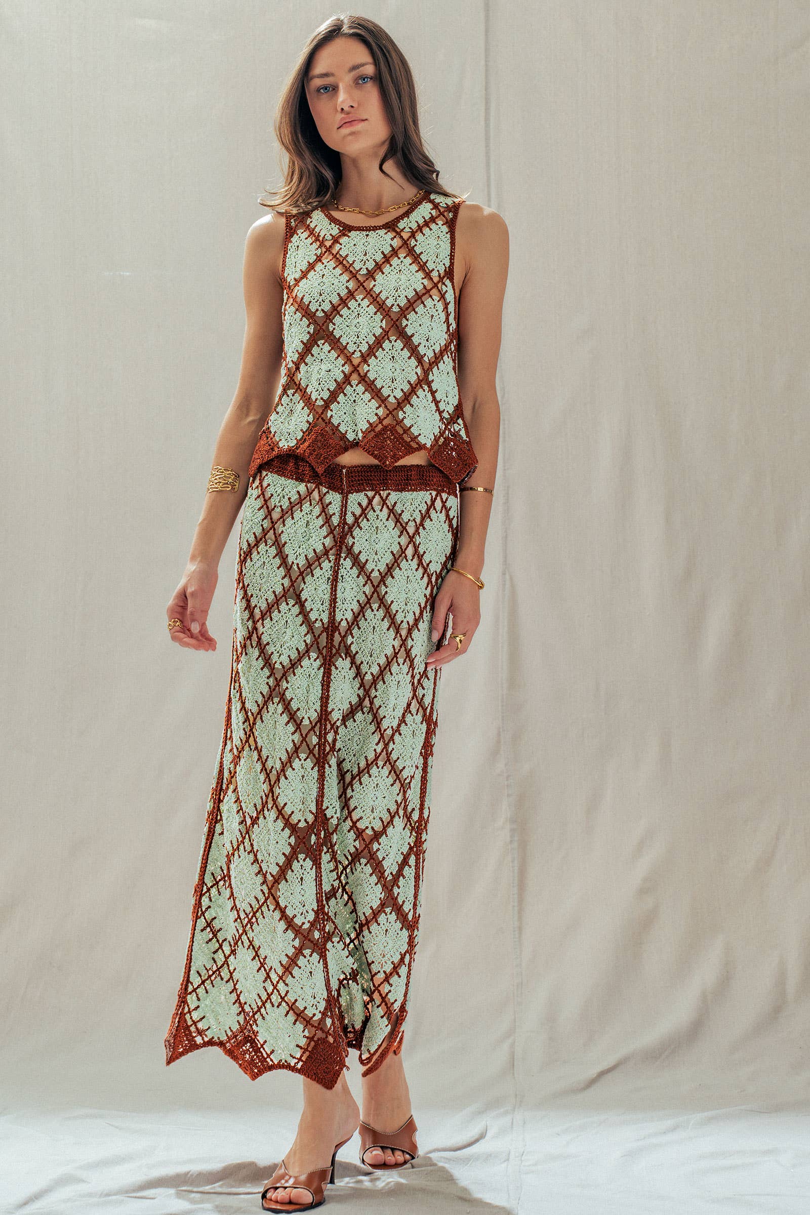 Diamond Pattern Open-Knit Crochet Skirt