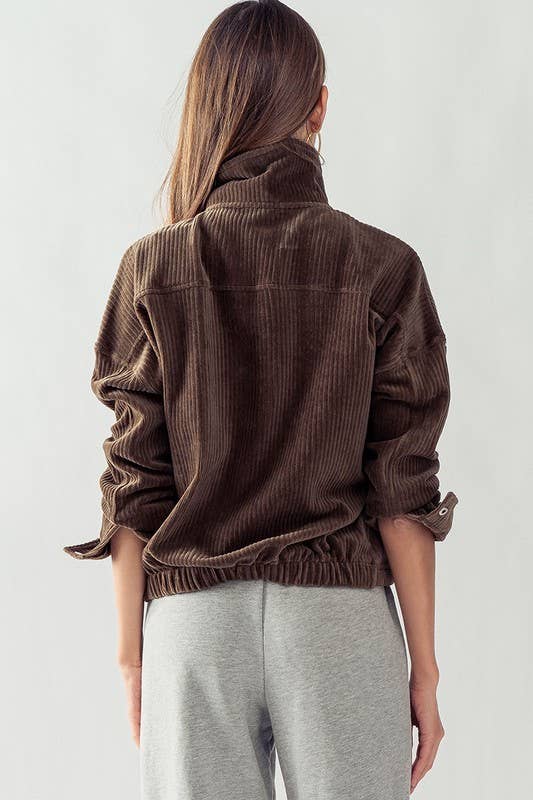 Urban Daizy High Collar Corduroy Snap Button Jacket Dark-Earth Jacket - Women's (UDZ-OT-00235) – alternate view 2