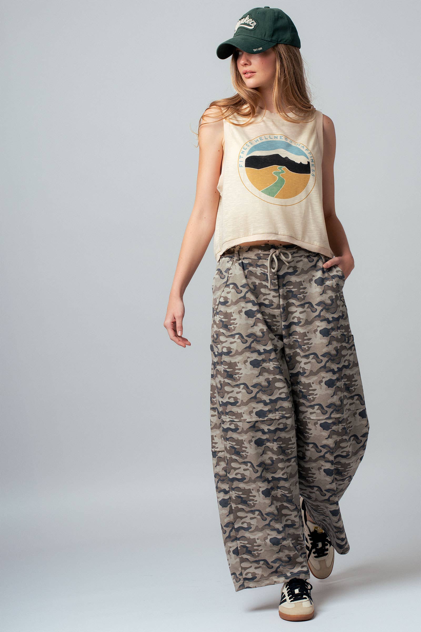 Camo Print Wide Leg Cargo Sweatpants