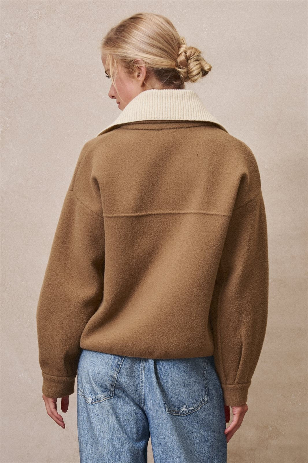 Sweater Knit Button Front Jacket with Detachable Collar in OLIVE - Women's Jackets & Blazers | Urban Daizy