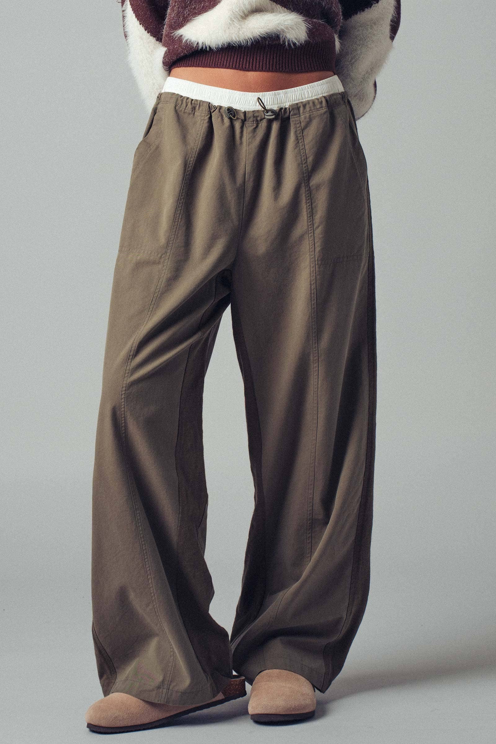 Urban Daizy Drawstring Waist Wide-Leg Relaxed Pants Olive Pants - Women's (UDZ-TP-00814)