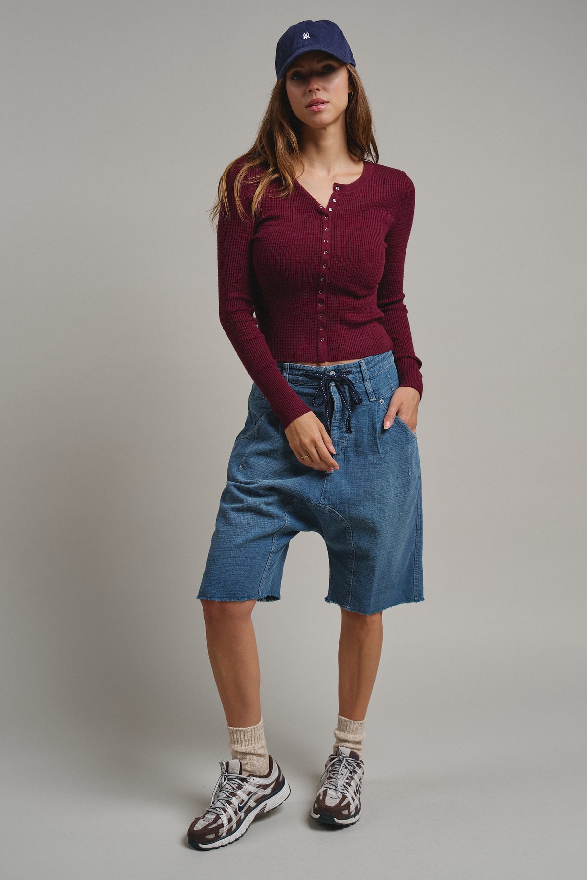 Soft Focus Waffle Knit Henley Top