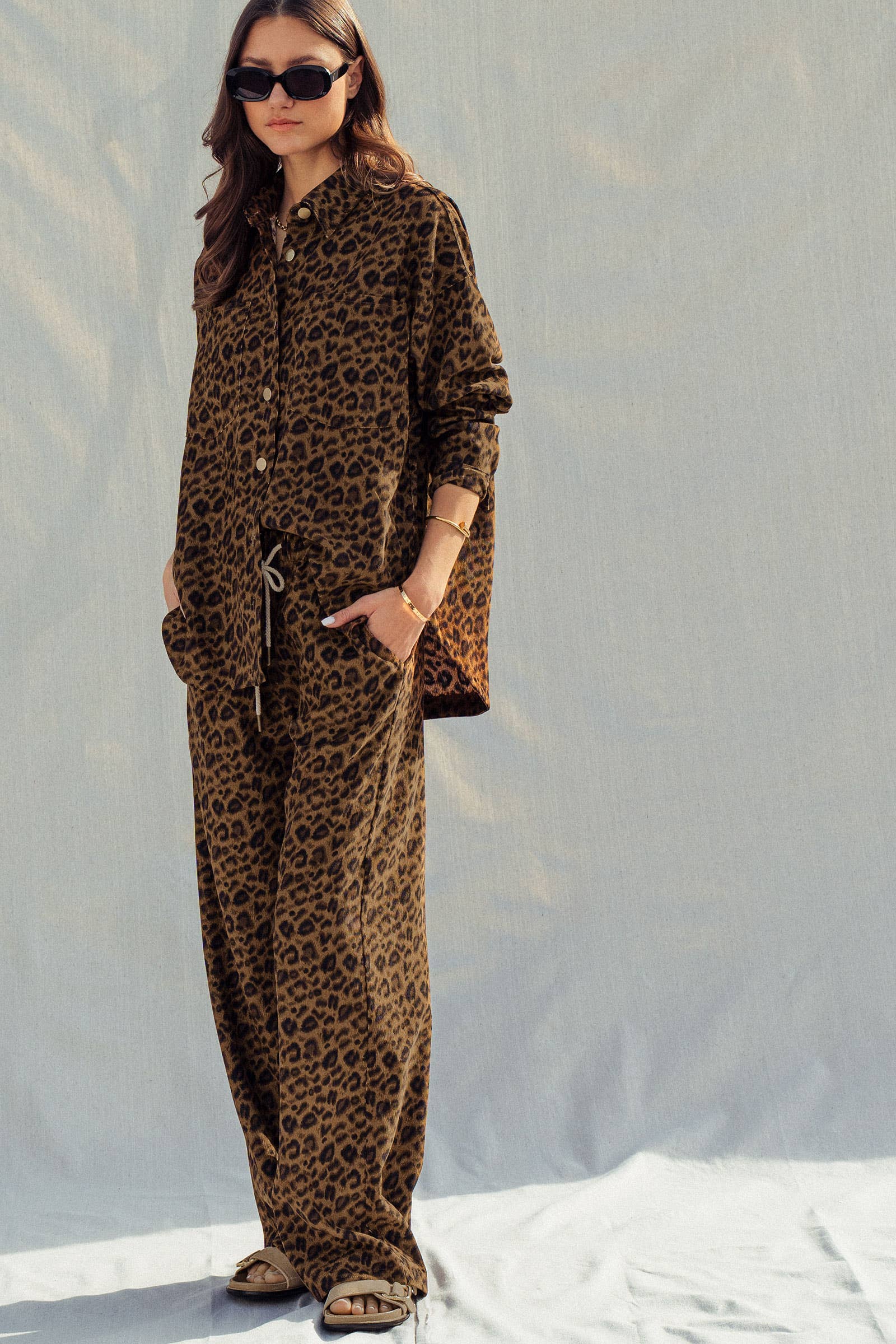 Urban Daizy Leopard Print Set–Oversized Button-Up Shirt & Relaxed Pants Leopard Lounge Set - Women's (UDZ-AC-00201) – alternate view 10