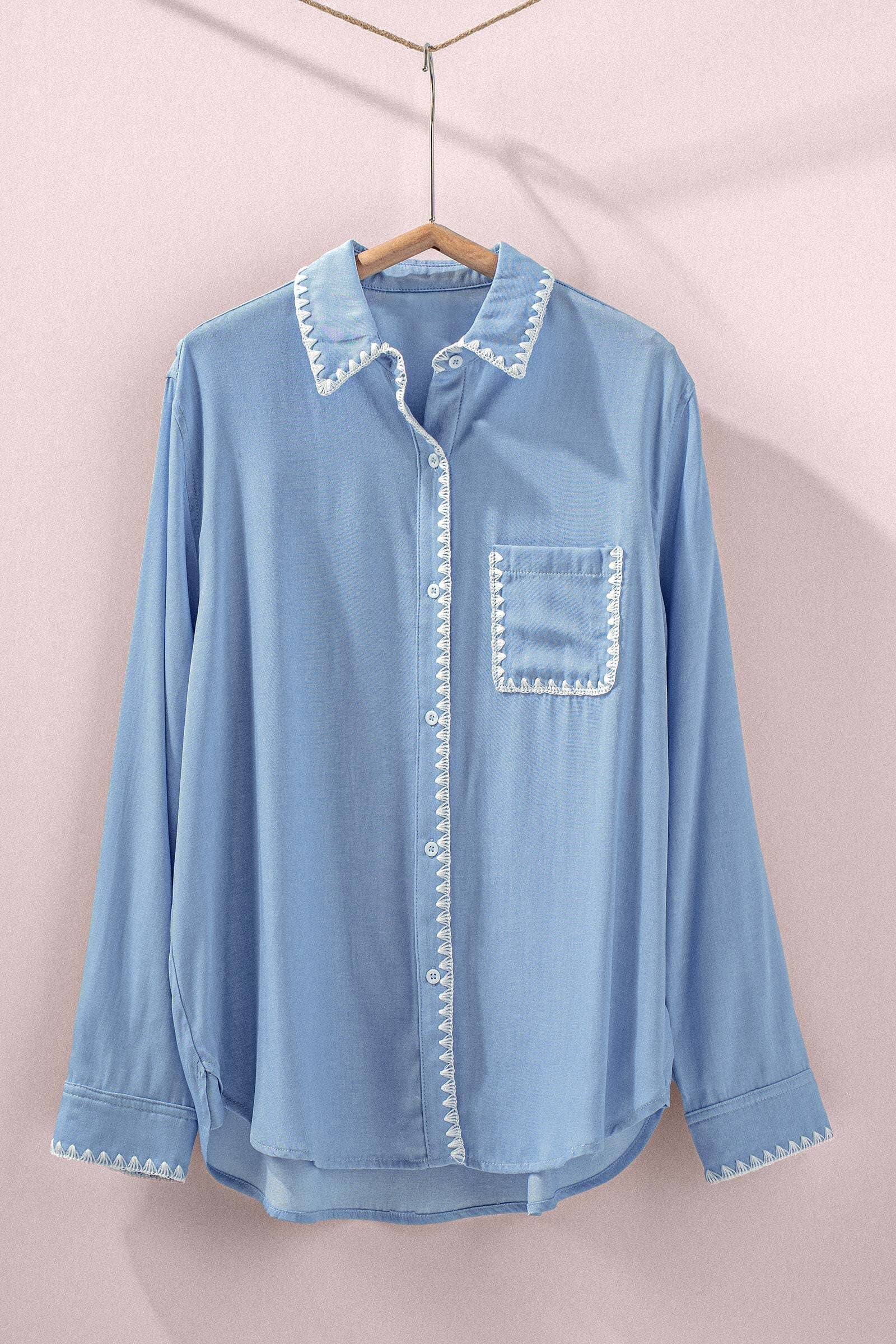 Urban Daizy Smooth Silk Long Sleeve Dress Shirt Denim Button Down Shirt - Women's (UDZ-TP-00735) – alternate view 4