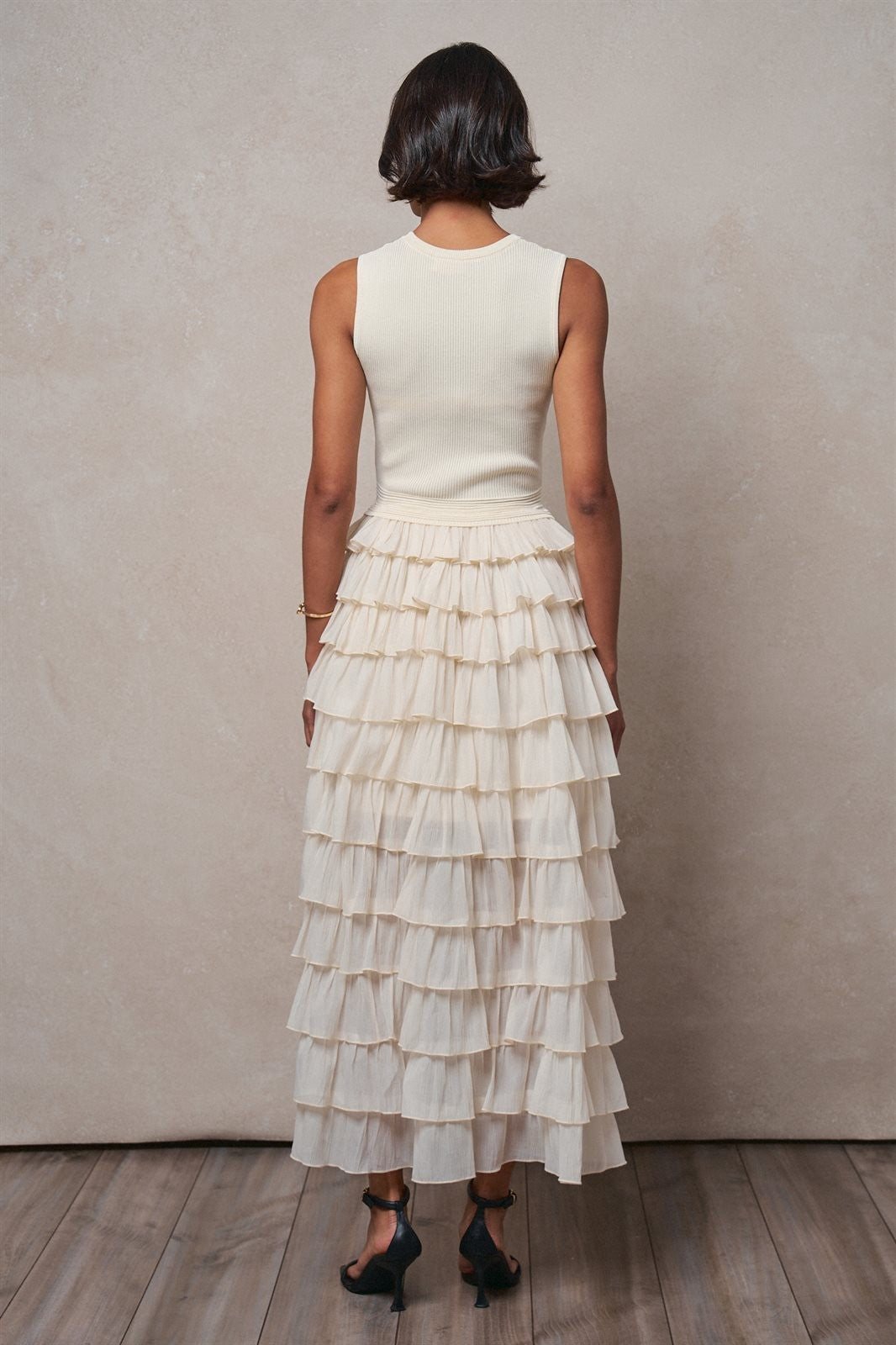 Tiered Ruffle Maxi Dress with Contrast Trim in IVORY - Women's Cocktail Dresses | Urban Daizy
