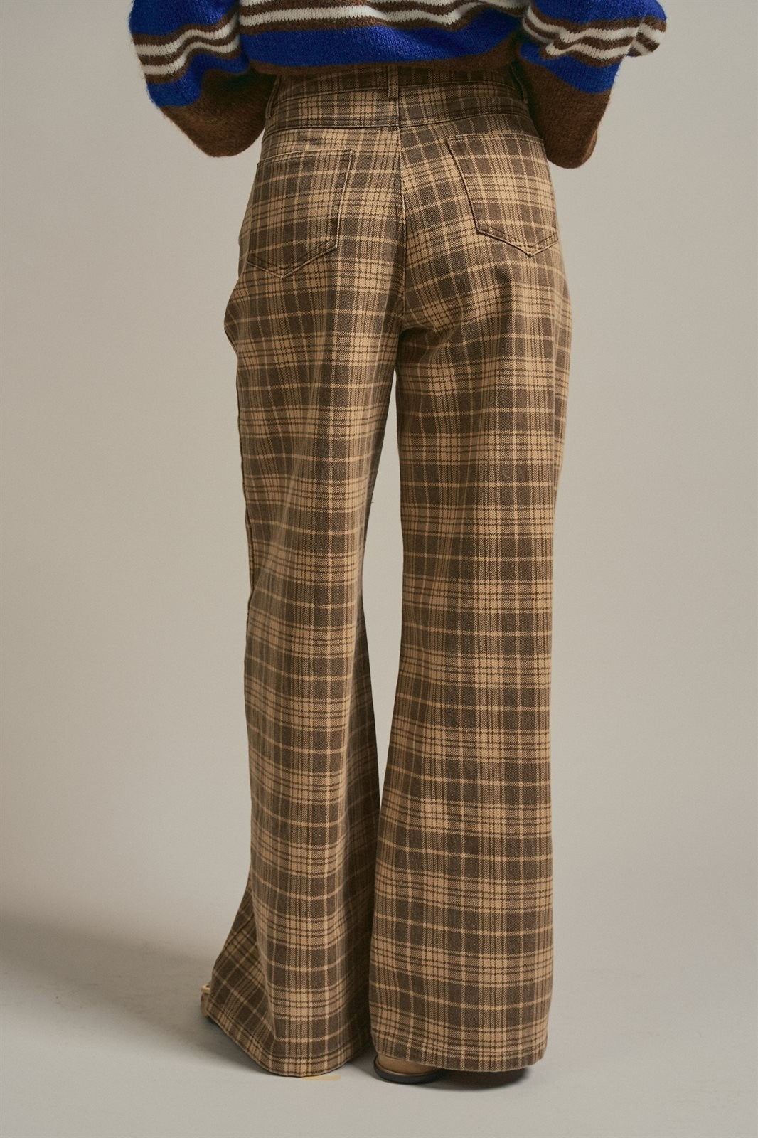 Checker Plaid Wide Leg Pants Y2K Vintage Western for Women in BROWN - Women's Casual Pants | Urban Daizy