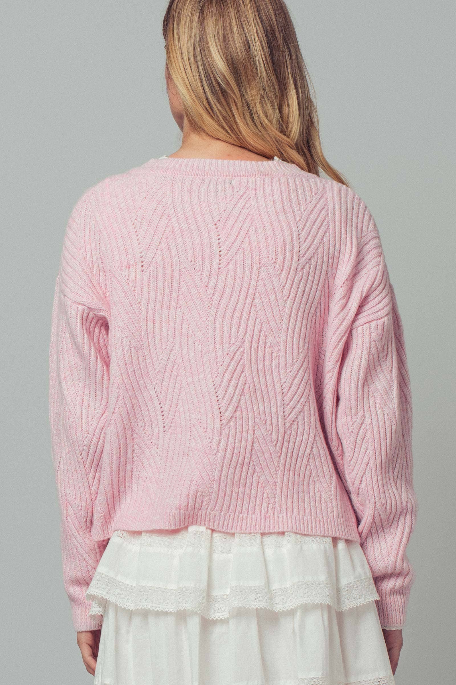 Flower Button Textured Knit Cardigan