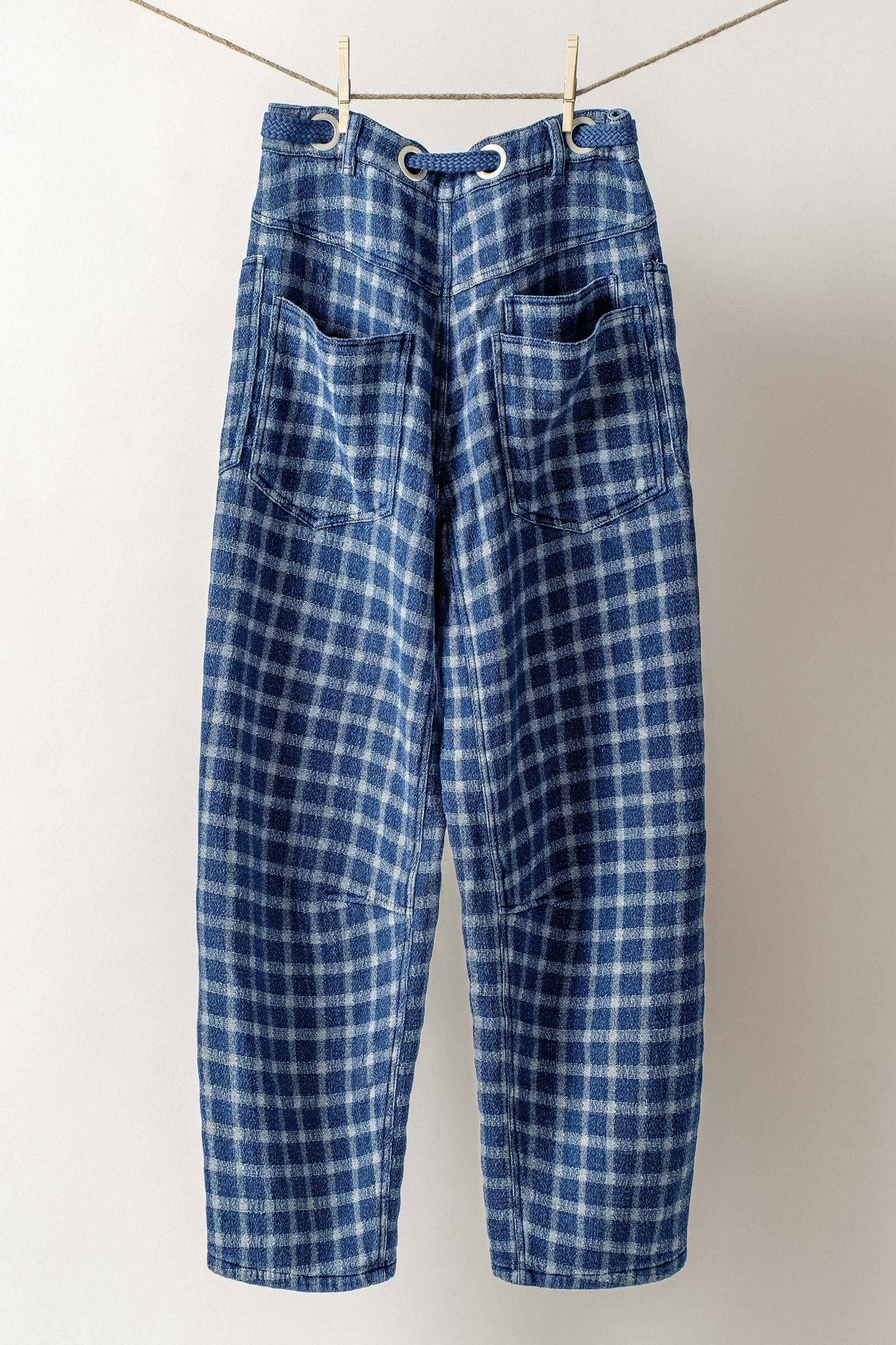 Checkered Vintage Wash Denim Pants