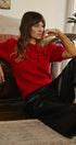 Bow Detail Puff Sleeve Ribbed Knit Sweater in RED - Women's Sweaters | Urban Daizy