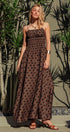 Urban Daizy Polka Dot Smocked Maxi Dress Linen Blend Brown/Black Dress - Women's (UDZ-DR-00515) – alternate view 8