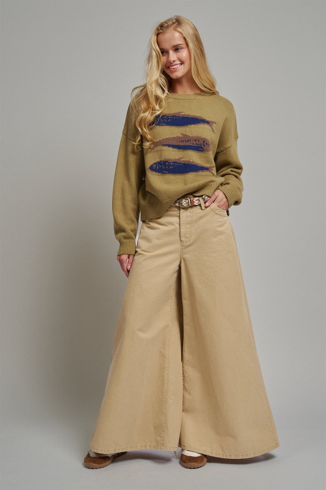 Seaside Sardine Oversized Summer Knit Sweater in LT OLIVE - Women's Sweaters | Urban Daizy