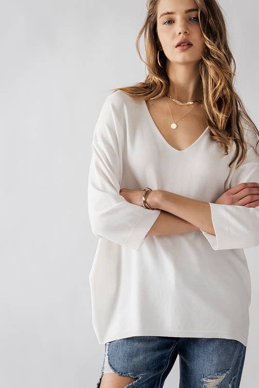 Urban Daizy Relaxed Fit V Neck Three Quarter Sleeve Tunic Top Green Tunic - Women's (UDZ-TP-00030) – alternate view 2