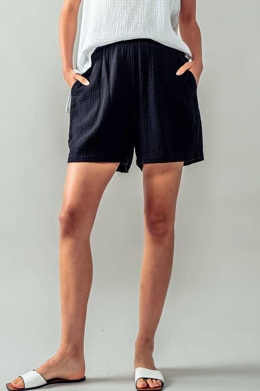 Urban Daizy Vintage Washed Bubble Gauze Lounge Shorts Black Lounge Shorts - Women's (UDZ-PT-00258) – alternate view 19