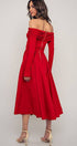 Urban Daizy Elegant Off Shoulder Ruched Long Sleeve Spring Midi Dress Red Dress - Women's (UDZ-DR-00366) – alternate view 15