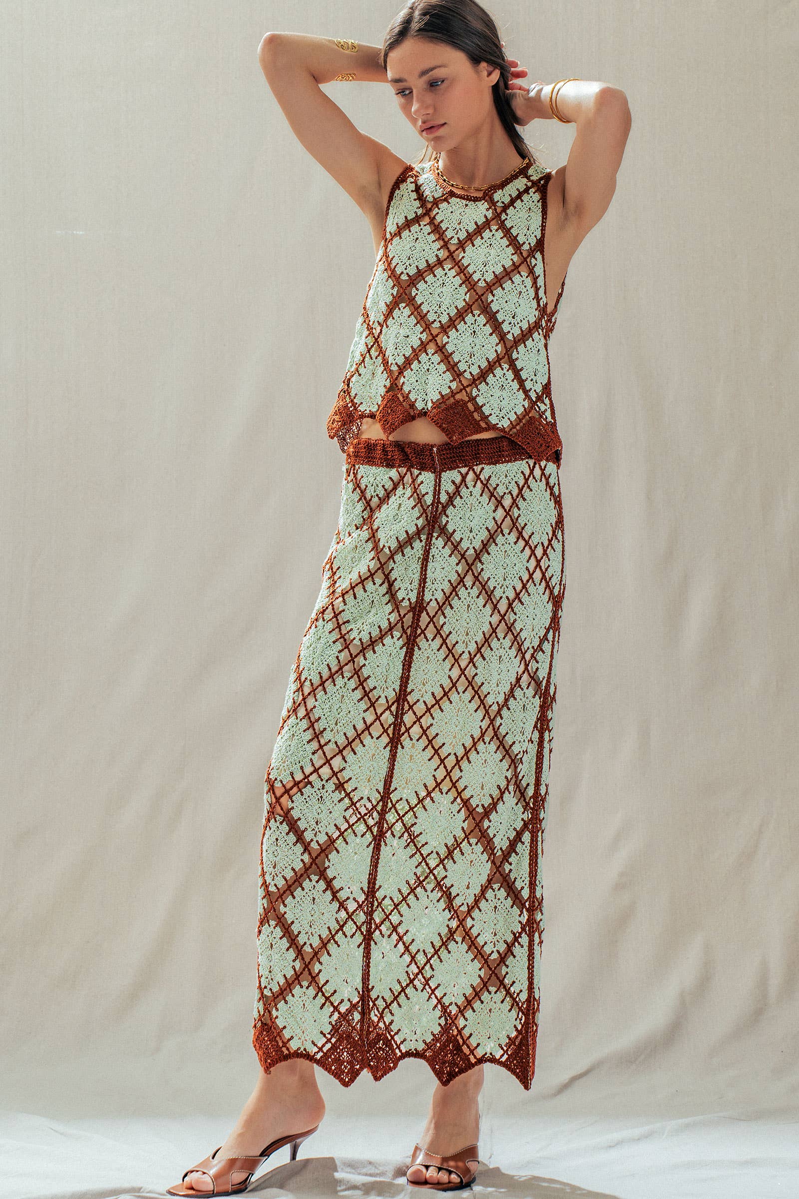 Diamond Pattern Open-Knit Crochet Skirt