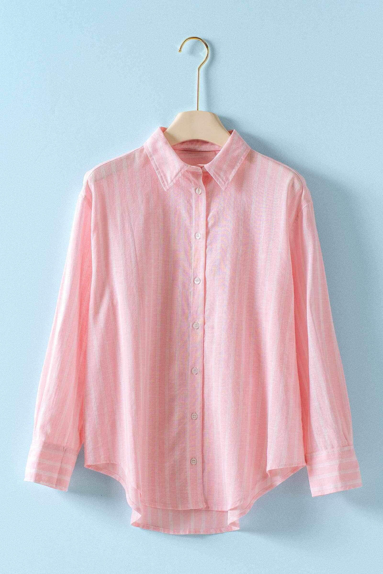 Striped Linen Blend Button Up Shirt