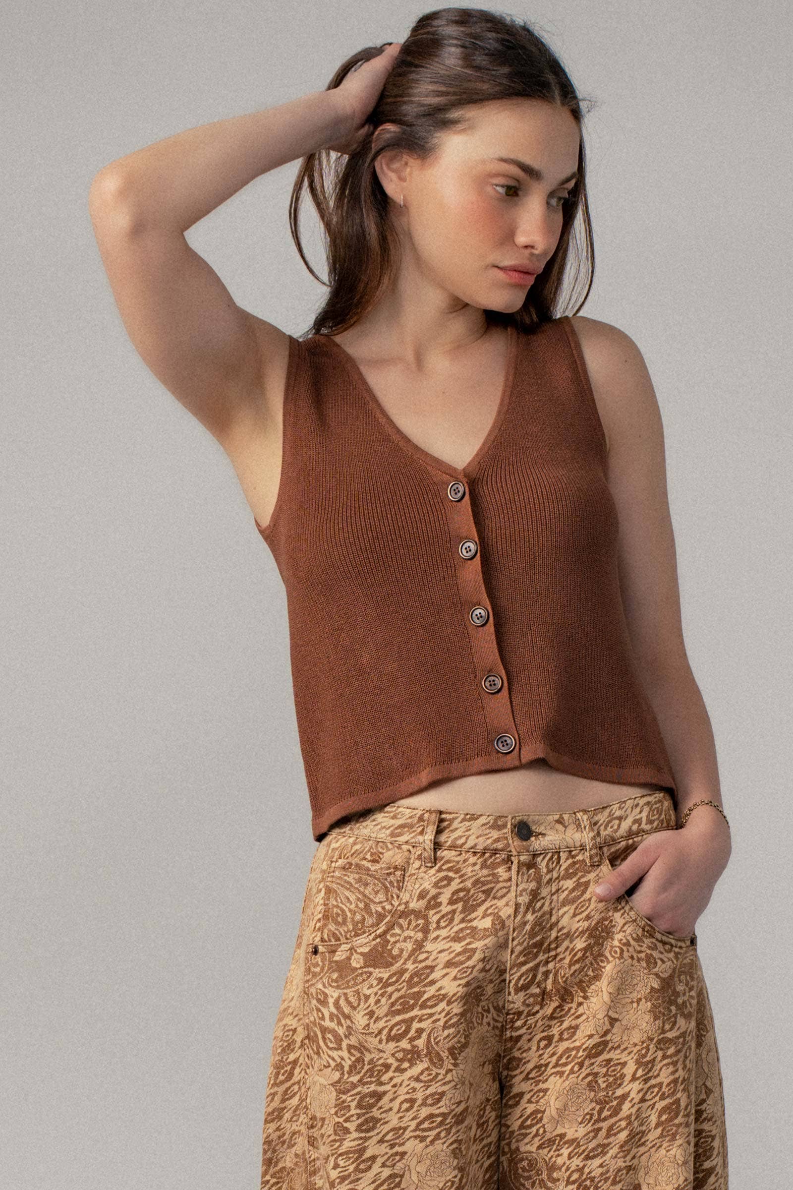 Urban Daizy Button Front Crochet Knit Vest Black Sweater Vest - Women's (UDZ-TP-00812) – alternate view 8