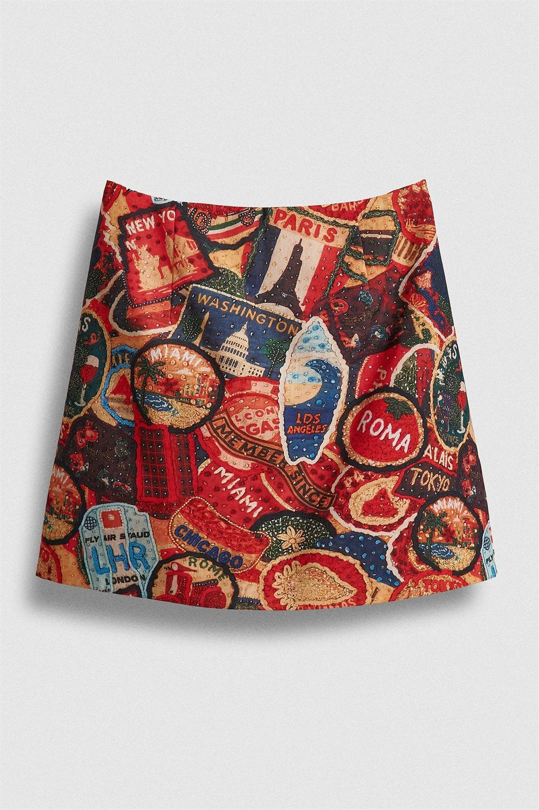 Travel Patch Print Mini Skirt in Italian Summer Vacation in MULTI - Women's Mini Skirts | Urban Daizy