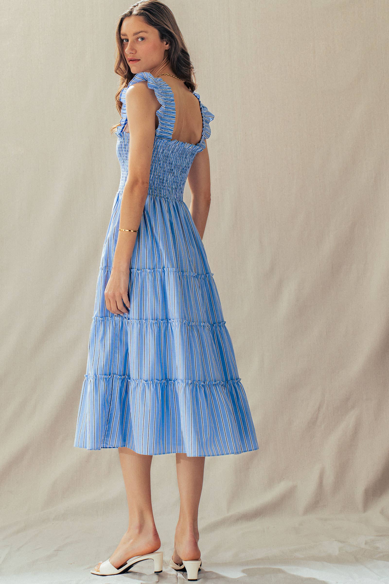 Cotton Smocked Tiered Midi Dress