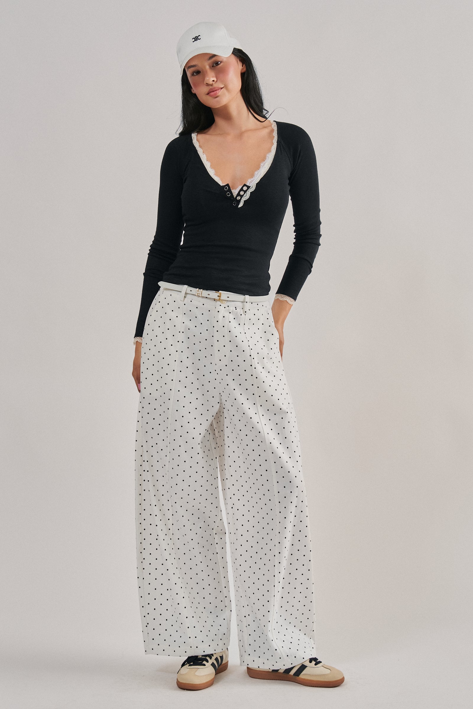 Lace Trim Slub Knit Henley Long Sleeve Top | wholesale knit top - women's | Urban Daizy