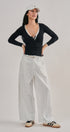 Lace Trim Slub Knit Henley Long Sleeve Top | wholesale knit top - women's | Urban Daizy