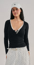 Lace Trim Slub Knit Henley Long Sleeve Top | wholesale knit top - women's | Urban Daizy